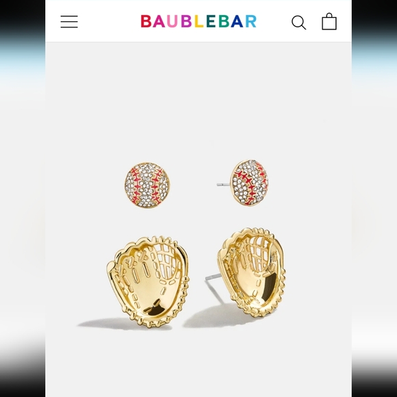 NWOT / BAUBLEBAR / Gold and Red Baseball Earrings - Picture 3 of 8